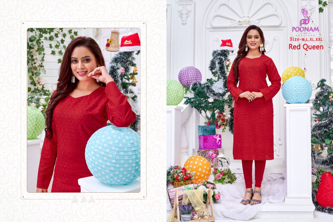 Poonam Red Queen Festive Wear Wholesale Designer Kurtis Catalog
